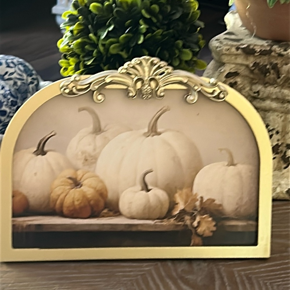 NEW! Vintage Inspired Fall Shabby Chic Ornate Gold Framed Fall Harvest Pumpkin - Picture 5 of 6